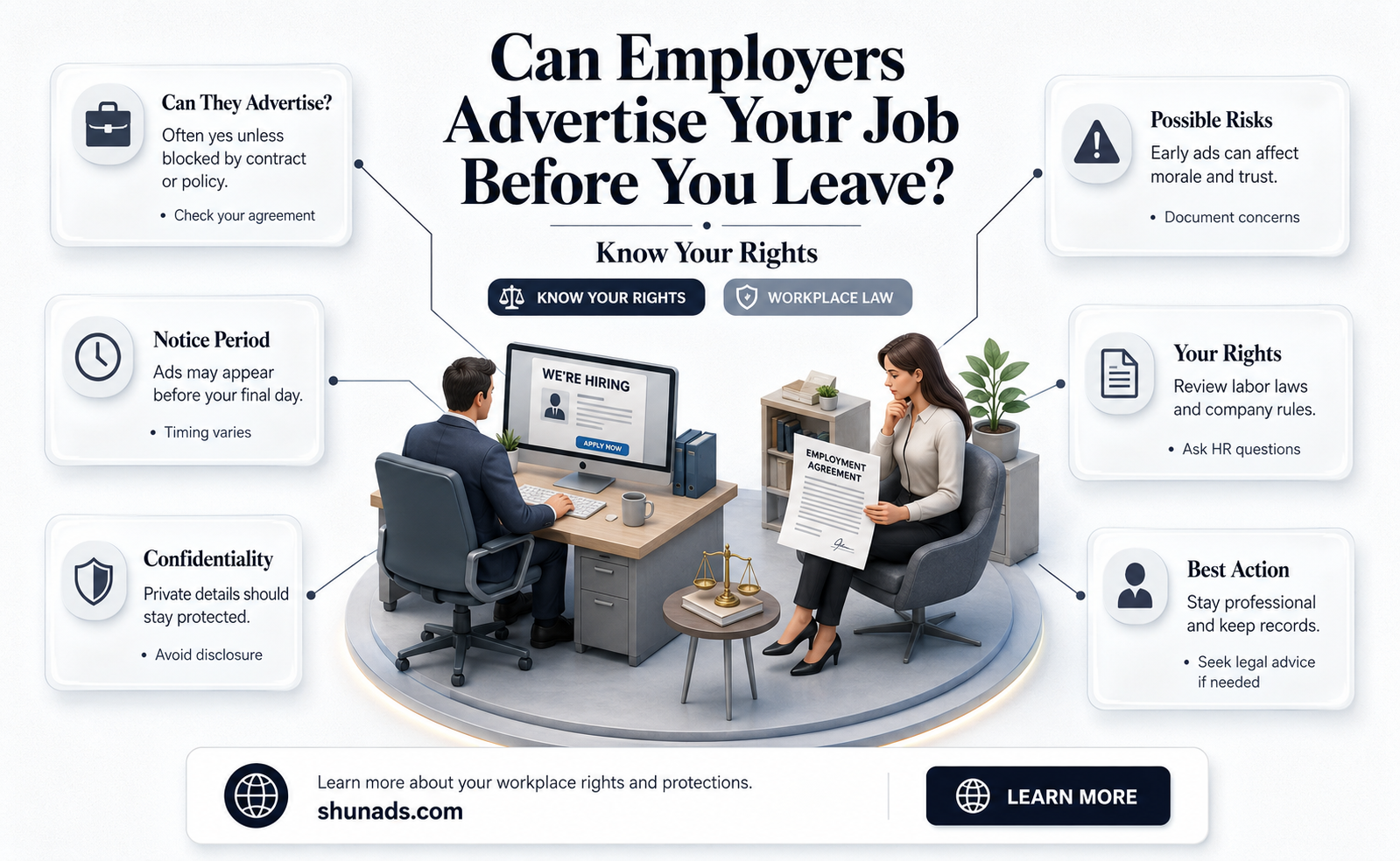 can my employer advertise my job before i leave
