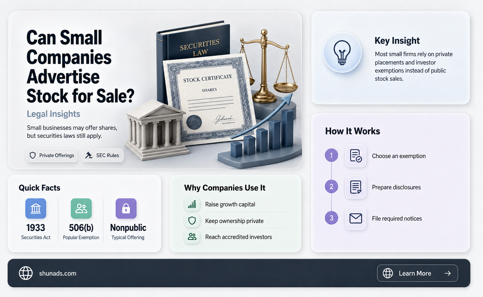 can small company advertise stock for sale