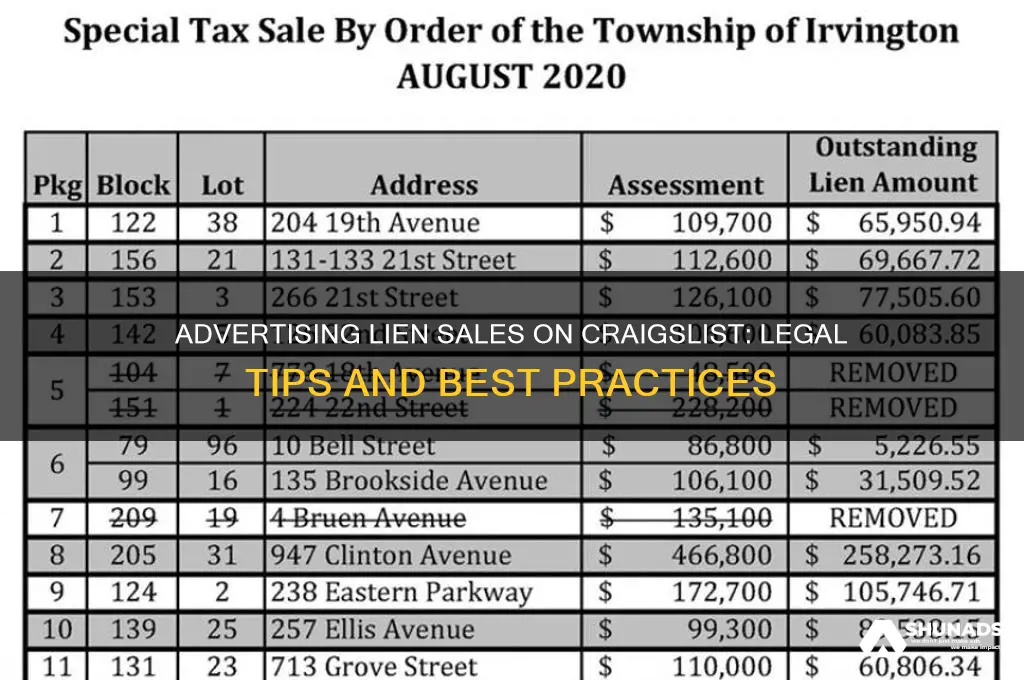 can you advertise lien sales on craigs list