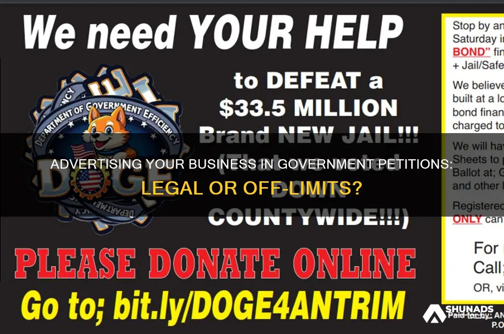 can you advertise your own business in government petitions