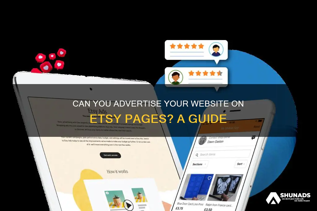 can you have a website advertised on etsy pages
