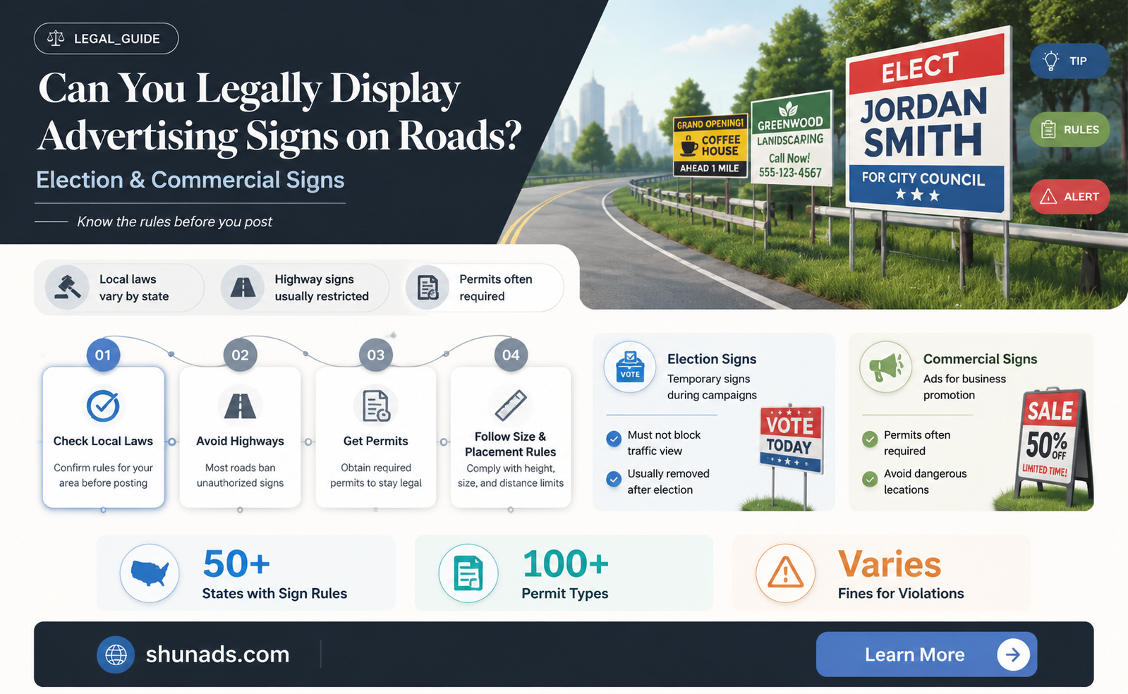 can i display advertising sign on road like election signs