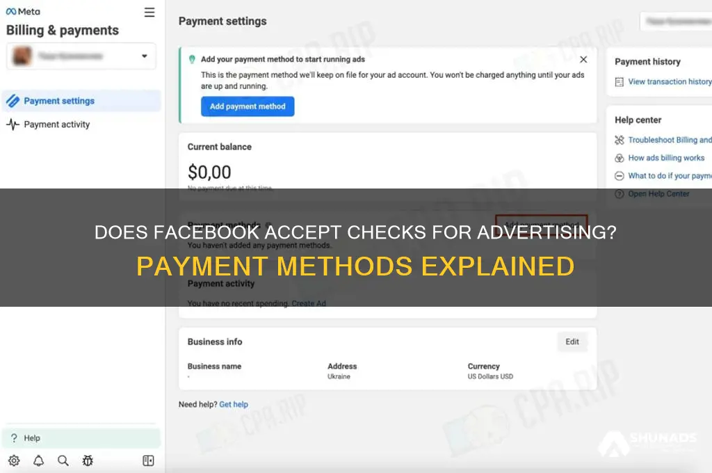 does facebook accpt checks for advertising