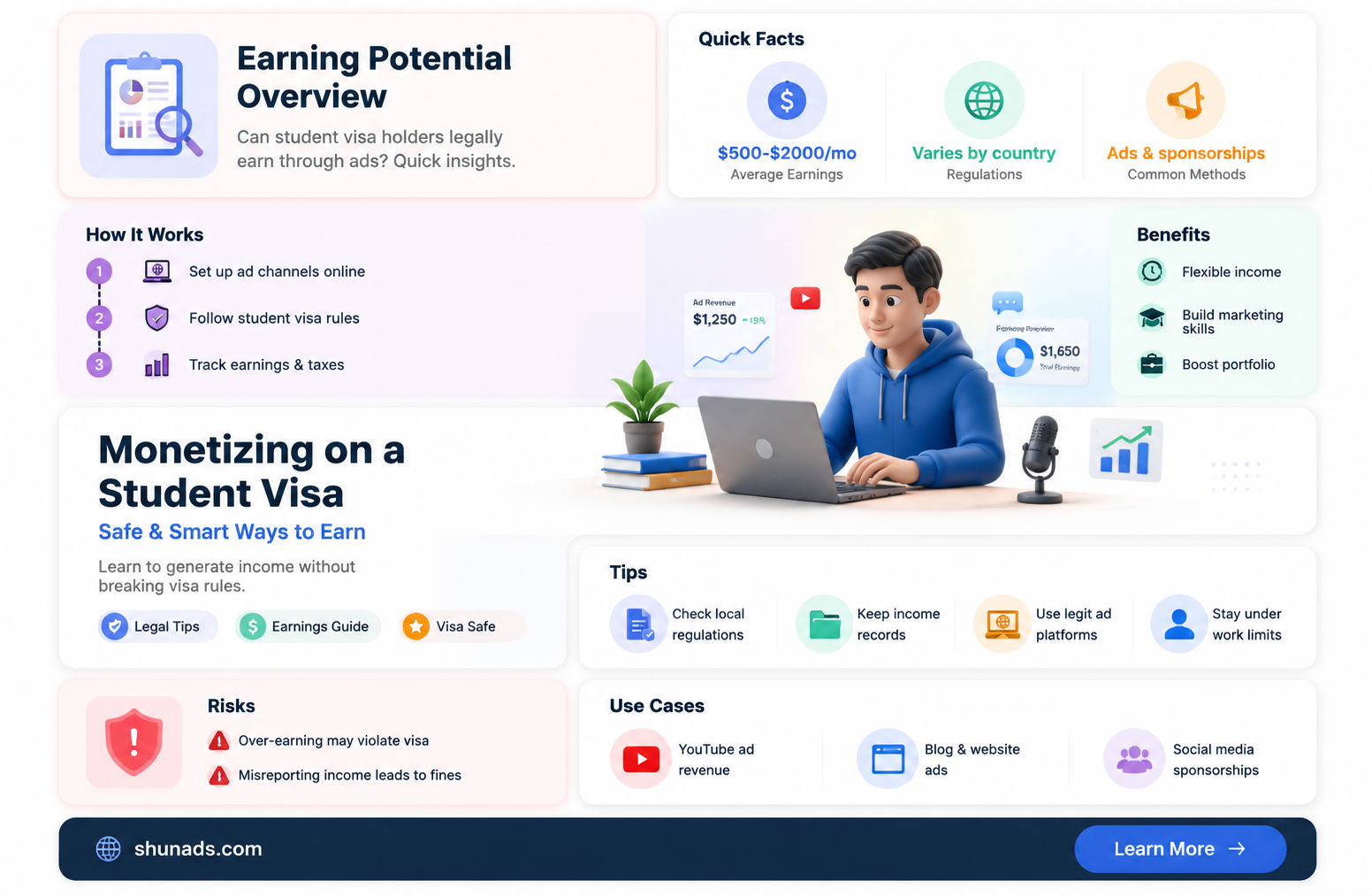 can a student visa holder earn money by advertising