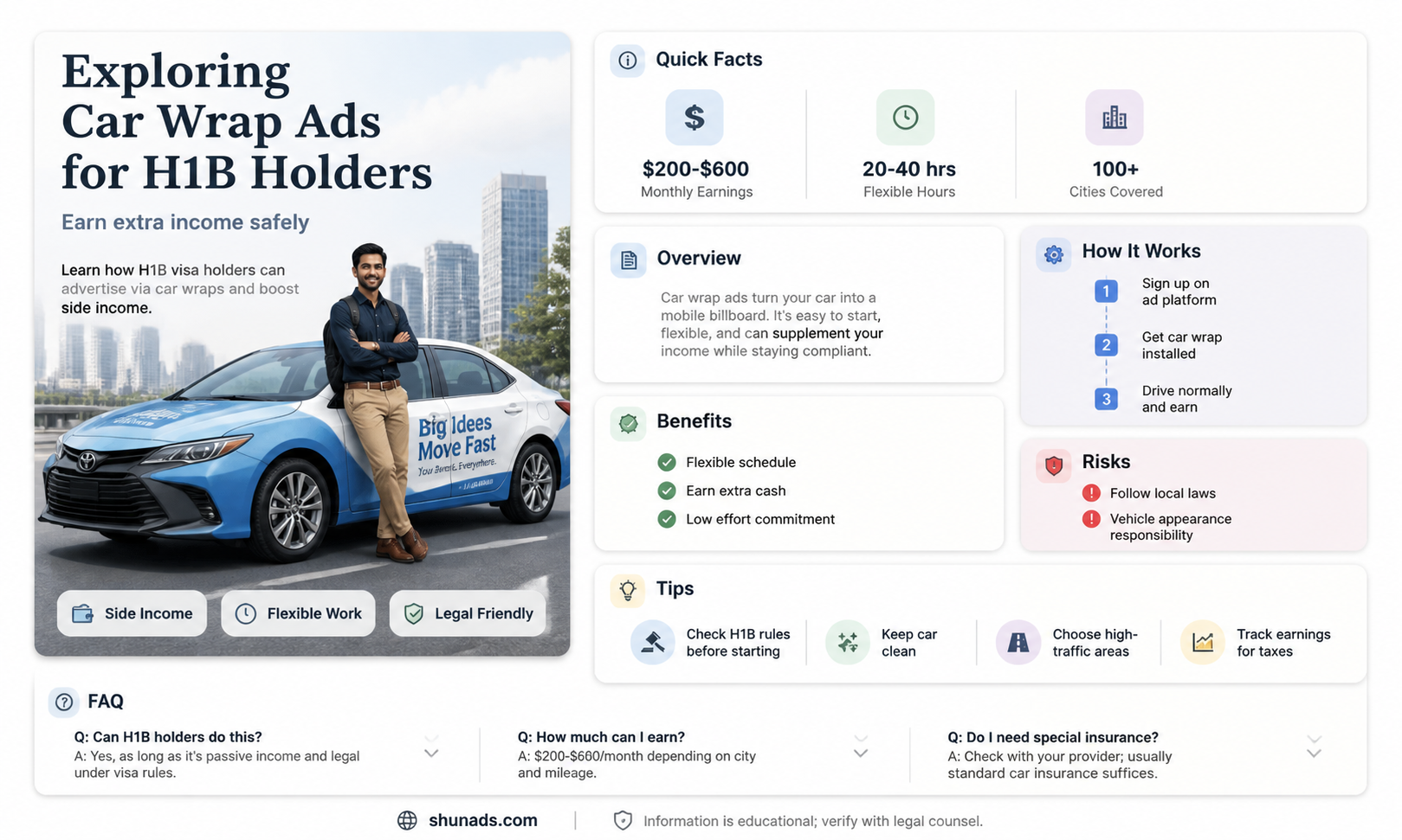 can an h1b participate in car wrap advertising
