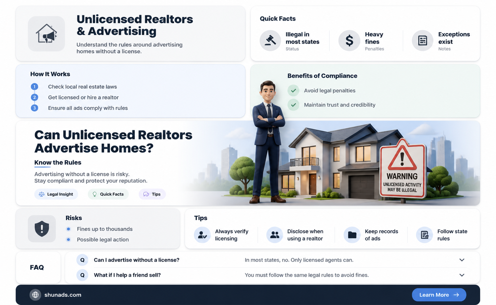 can an unlicensed realtor advertise homes for sale