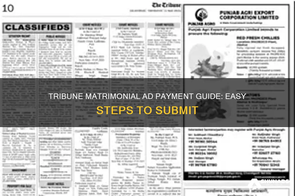 how can do payment for the tribune matrimonial advertisement