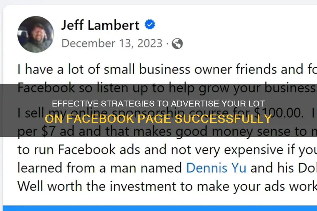 how do i advertise my lot on facebook page