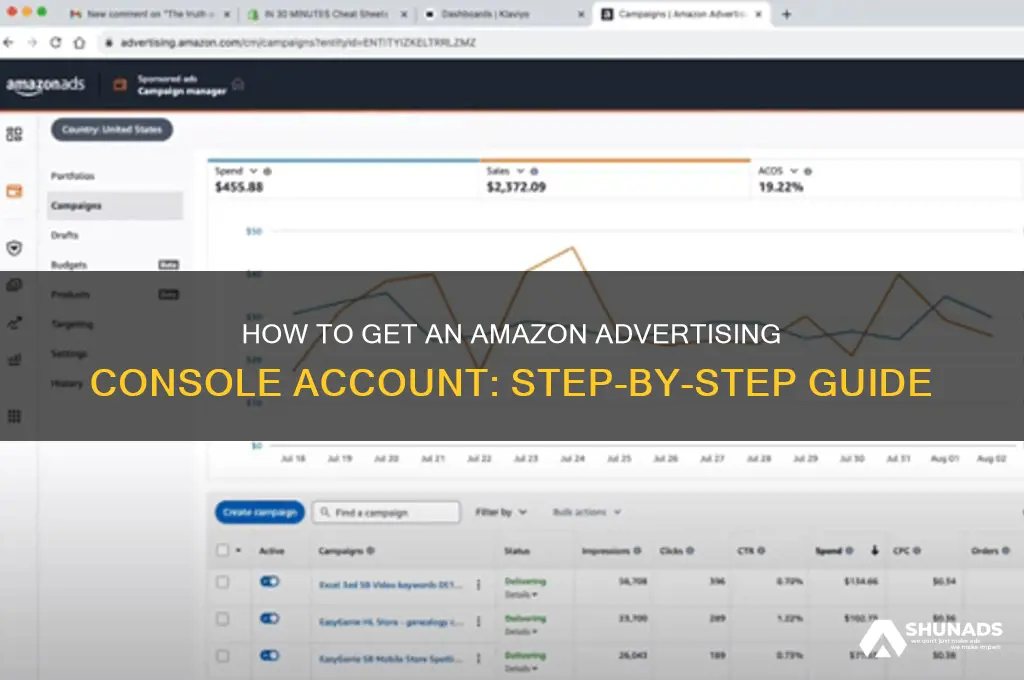 how do i get an advertising console account amazon
