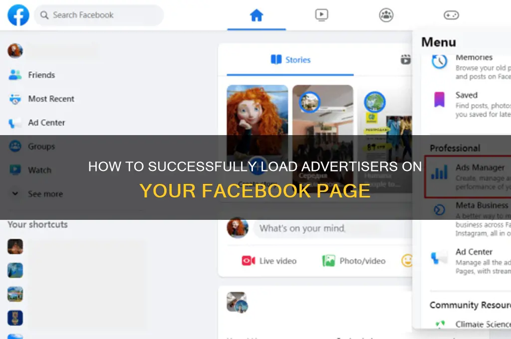 how do you load advertisers to a face facebook page