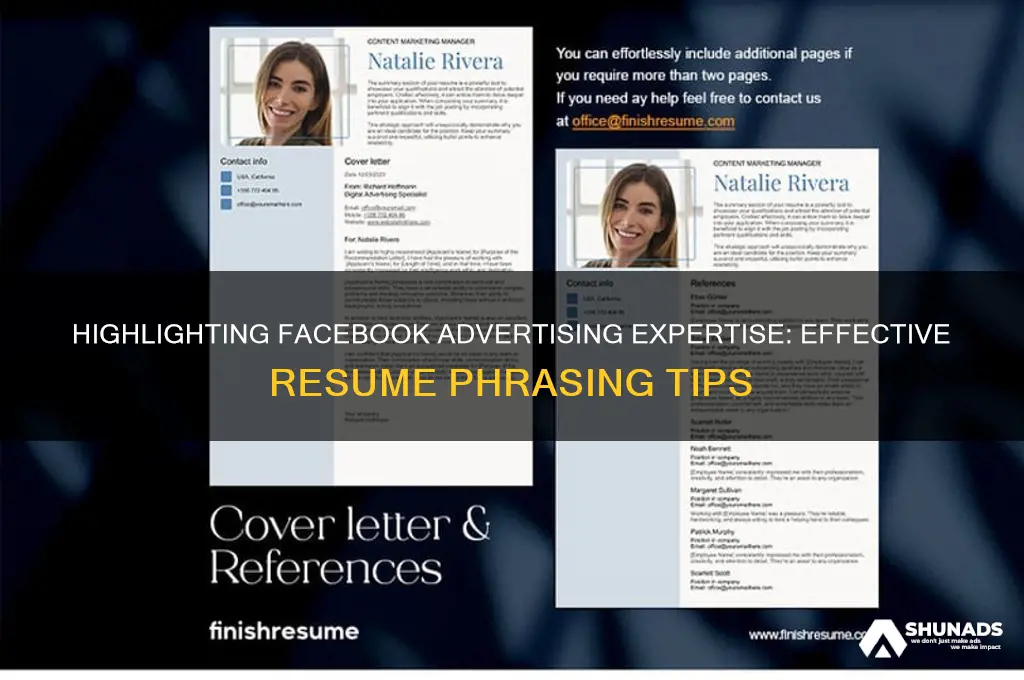 how do you refer to facebook advertising in a resume