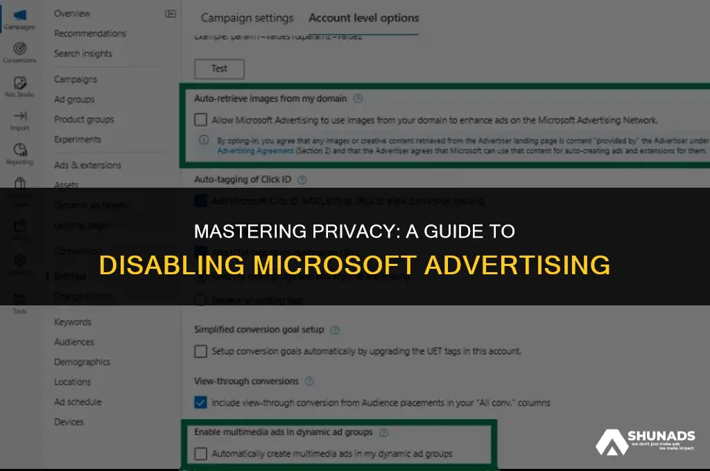 how to disable microsoft advertising
