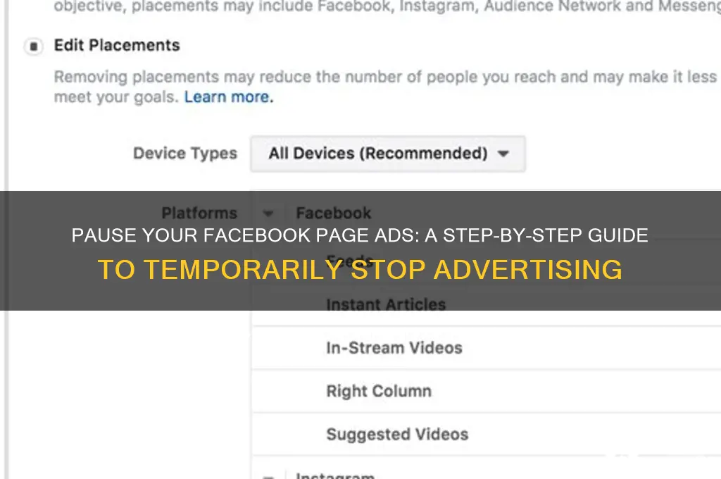 how to put my facebook page advertising on hold