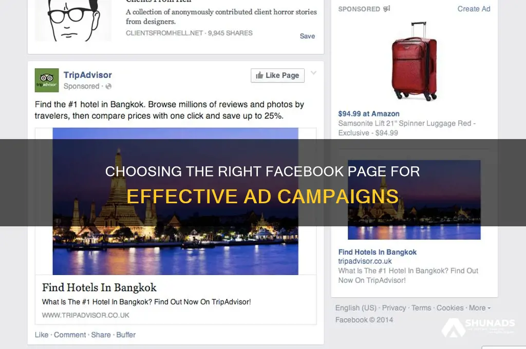 how to select facebook page for advertisement