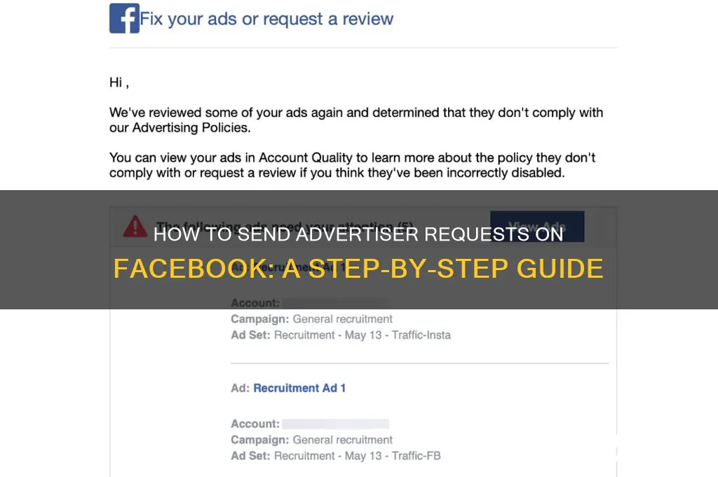how to send advertiser request on facebook