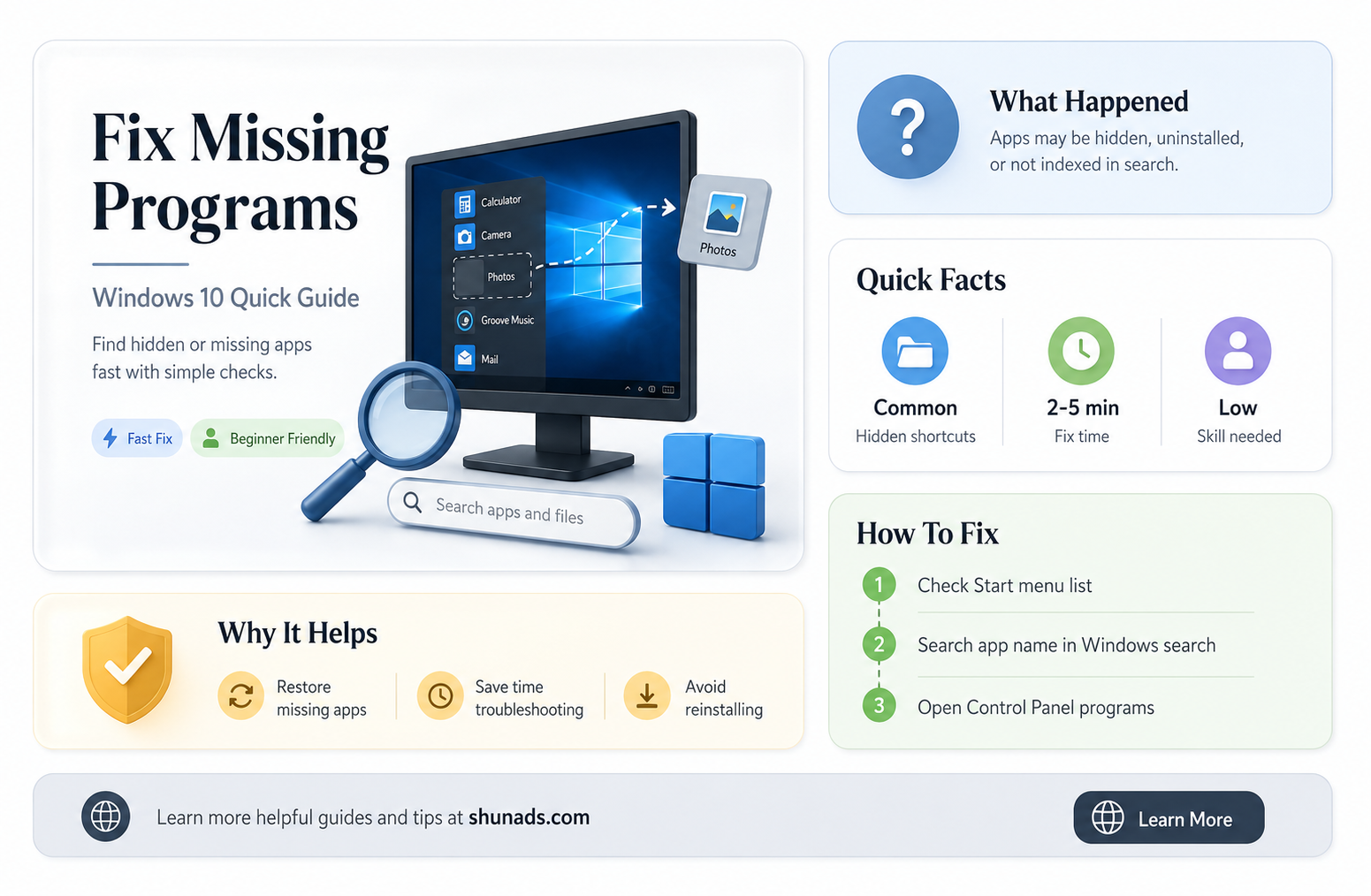 can t find run advertised programs windows 10