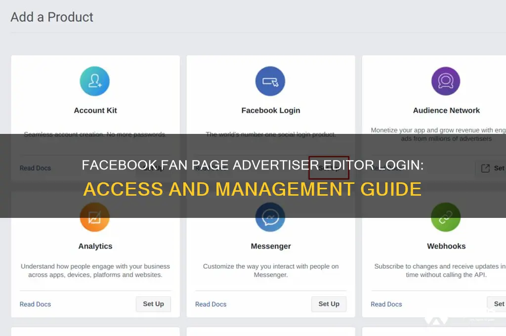 what are the advertiser editer login for facebook fan page