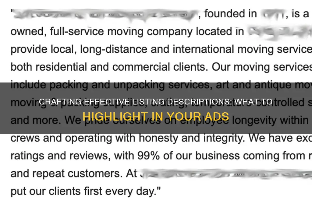what can you advertise in a listing description
